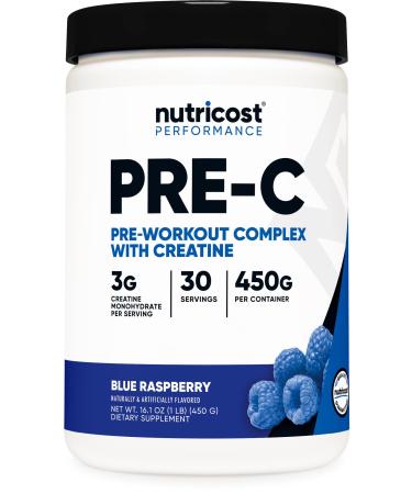 Nutricost Pre-C Pre-Workout Complex with Creatine (Blue Rasberry | 30 Servings) Powder - Boost Fintess Routines 450g 1 Pound (Pack of 1)