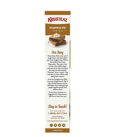 Krusteaz Pumpkin Pie Bar Mix - Real Pumpkin & Gingerbread Crust - 17.25oz Box - No Artificial Flavors/Preservatives - Buy Online on GoSupps.com