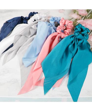 6 PCS Satin Hair Scarf Scrunchies Set - Bow Knot Hair Ties in Solid Colors for Women and Girls - Buy Online on GoSupps.com