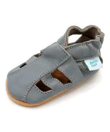 Dotty Fish Soft Leather Baby Shoes with Suede Soles. Toddler Sandals. Non-slip. 0-6 Months to 3-4 Years 2-3 Years Grey