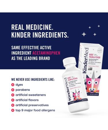 KinderMed Organic Cherry Kids' Pain & Fever Reliever 4 Fl Oz - Acetaminophen Children's Relief - Buy Online on GoSupps.com