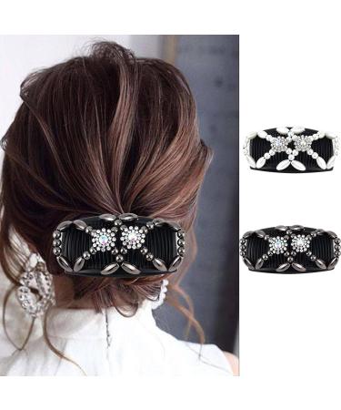 Ycfish Stretchy Double Comb Hair Clip - Adjustable Beading Women's Hair Trimmer (Black Gold) - Buy Online on GoSupps.com