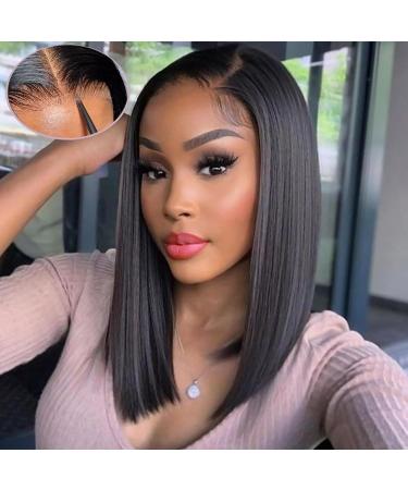 HD Lace Gluess Human Hair Bob Wig with 180% Density Wear and Go Short Bob Wig 5x5 Lace Wig 14 inch Showjarlly Real hair Receiving for women 100% Brazilian real hair in a natural black color 5x5-1b# 14 inches (36cm) bob