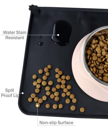Taglory Dog Bowl Mat - Non Slip Silicone Pet Food Mat for Large Dogs and Cats - Black - 21 x 14.5 - Buy Online on GoSupps.com
