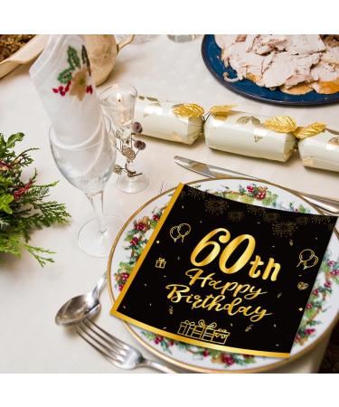 40 Black Birthday Napkins - 60 Black Gold Paper Napkins for 33x33cm Party Decor | Perfect for Men's & Women's 60th Birthday Celebrations - Buy Online on GoSupps.com