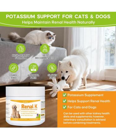 Renal K Potassium Gluconate for Dogs & Cats 2.2 mEq per Scoop Supports Kidney Function Restores Potassium Levels Boosts Energy Muscle Strength Vet-Recommended - Buy Online on GoSupps.com