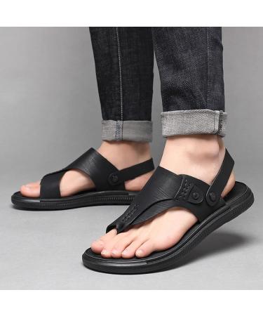 Summer Orthopedic Beach Sandals - Men's Vintage PU Bunion Corrector Flip Flops | Slip Resistant & Comfy Soft Walking Slippers for Arch & Heel Pain | Size 9.5, Black - Buy Online on GoSupps.com