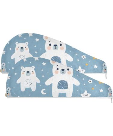 Buy Cute Bear Pattern Blue Hair Towel 2 Pack | Super Absorbent Quick Dry Hair Turbans for Women & Girls - International Shipping - Buy Online on GoSupps.com