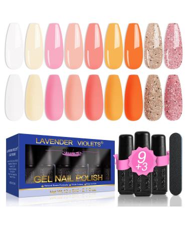 Lavender Violets 13 Pcs Gel Nail Polish Kit with 9 Colors Coat, 3 Bottles of Base Top Matt Top Coat and Nail File for Soak-off UV LED Gel Nail Art Design C963A B-Sunset Hill
