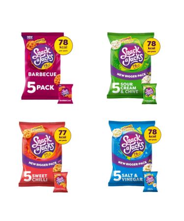 Snack a Jacks Variety Bundle - 4 Delicious Flavours - Sour Cream Sweet Chilli BBQ Salt & Vinegar - 20 x 19g Bags Total - Tasty Low Rice Cakes - Buy Online on GoSupps.com