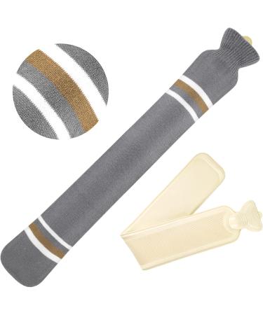 Long Hot Water Bottle with Cover - 73cm Rubber Heat Bottle for Neck & Belly Relief - 2L Natural Rubber - Gray Striped Design - Buy Online on GoSupps.com