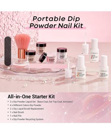 AZUREBEAUTY 12 Pcs Summer Translucent Dip Powder Nail Kit - J-Nude Translucent, Milky White, Pink, Brown | DIY French Nail Art Manicure Set with Base/Top Coat Activator - Perfect Gift - Buy Online on GoSupps.com