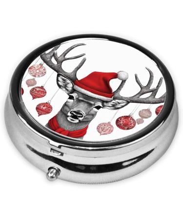 Funny Christmas Moose Mini Round Pill Box | 3 Compartment Portable Pill Organizer for Travel Home & Office - Buy Online on GoSupps.com