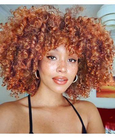 Porsmeer Curly Afro Power Copper red natural art hair with pony for women shoulder length Afro Kinky Curly Bob Wig Volume for black women 14 inch ginger - Buy Online on GoSupps.com