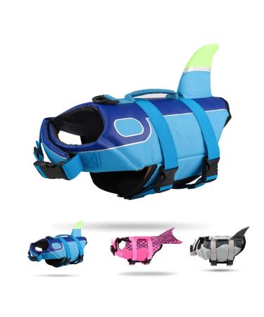 Dog Life Jacket Coat Pet Floatation Vests Adjustable Lifesaver Safety Swimsuit Preserver with Rescue Handle for Small Middle Large Dogs Swimming Boating, Blue, S s Blue