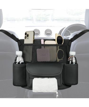 Adiwo Car Organiser Between Front Seats Car Seat Storage Organizer PU Leather Purse Holder Durable Hanging Car Storage Bag Automotive Consoles Organizers for Liner Pet Children Barrier (Black)