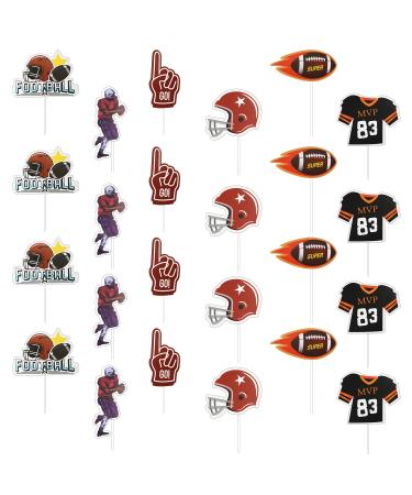 24pcs Football Cupcake Toppers Single-sided Football Cake Topper Rugby Cupcake Toppers Football Cake Decorations Football Cupcake Picks for Super Bowl Sport Game Day Themed Birthday