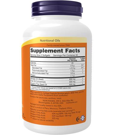 Now Supplements Super Omega 3-6-9 1200mg Softgels - Fish, Borage, Flax Seed Oils - 180 Count - Buy Online on GoSupps.com