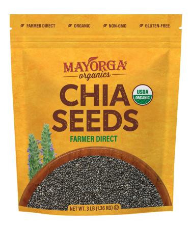 Mayorga Organics Raw Chia Seeds, 3lb Resealable Bag, USDA Organic Certified, Gluten-Free, Non-GMO Verified, Direct Trade, Kosher, Nutrient Dense Superfood