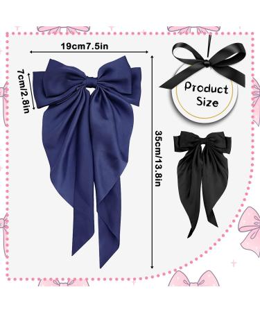 2Pcs Big Bow Hair Clips for Women in Black and Navy Blue - Soft Satin Ribbon Barrettes for Girls - Buy Online on GoSupps.com