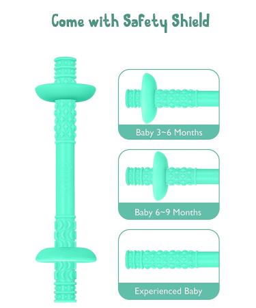 Teething Tube with Safety Shield Baby Hollow Teether Sensory Toys Gum Massager  Food-Grade Silicone for Infant 3-12 Months Boys Girls  1 Pair with 4 Cleaning Brush Included (Emerald+Blue) Emerald+Gray - Buy Online on GoSupps.com