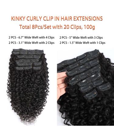 14 Kinky Curly Clip in Hair Extensions - 100g/Set, 8A Brazilian Real Human Hair for Black Women - 3c 4a Kinky Curly Clip ins - Buy Online on GoSupps.com