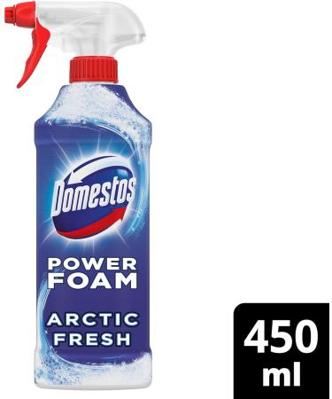 Domestos Power Foam Arctic Fresh Toilet & Bathroom Cleaner Spray sprays upside down & eliminates 99.99% of germs for cleaning inside the toilet & around bathroom 450 ml (Pack of 4) - Buy Online on GoSupps.com