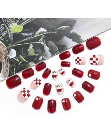 Brishow Christmas Snow Elk Press on Nails - 24pcs Red Short Square Fake Nails for Women and Girls - Buy Online on GoSupps.com