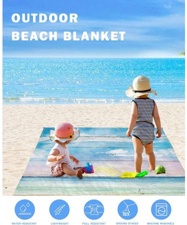 Watercolor Vintage Wooden Planks Beach Blanket 95x80in - Waterproof Sandproof Picnic Blanket for Camping & Travel - Lightweight & Extra Large Beach Mat with Stakes - Blue Sky Ocean Design - Buy Online on GoSupps.com