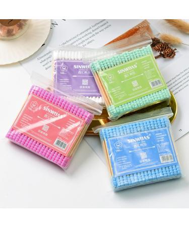 Rtengtunn 100pcs Double Head Cotton Swabs - Cosmetic Makeup & Ear Bud Cleaning Tools - Blue - Buy Online on GoSupps.com