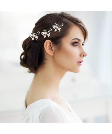 5 Pieces Bridal Rhinestone Hair Pins Wedding Hair Clips Bridal Hair Piece Light Rose Gold Flower Leaves with Artificial Pearl Hair Barrette for Wedding Hair Accessories (Light Rose Gold) - Buy Online on GoSupps.com