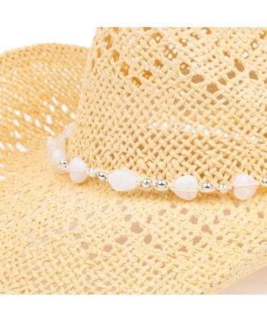 TOVOSO Western Cowgirl Hat - Beige | Shapeable Brim & Beaded Hearts Trim | Women's Straw Cowboy Hat - Buy Online on GoSupps.com