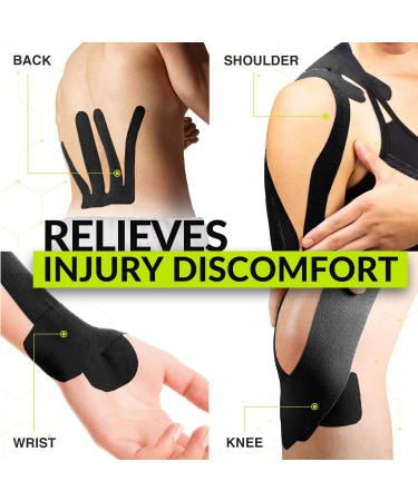 Shop TapeGeeks Kinesiology Tape - Black Athletic & Hypoallergenic Medical Tape for Muscle Support | 2" x 16.4' - Ideal for Lower Back Knee & Wrist Pain Relief - Buy Online on GoSupps.com