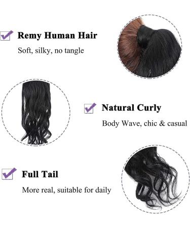 18 inches SEGO Ponytail Hair Extension Human Hair Real Remy Curly Wavy #1 Jet Black Wrap Around One Piece Clip in Hairpieces for Women Body Wave (90g) - Buy Online on GoSupps.com