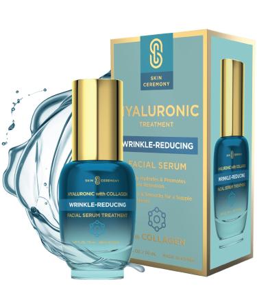 Hyaluronic & Collagen Wrinkle Reducing Facial Serum - Promotes Deep Hydration & Water Retention - Plumps Smooths & Rejuvenates Complexion - Skin Care Made in Korea - 1.69 FL.OZ.