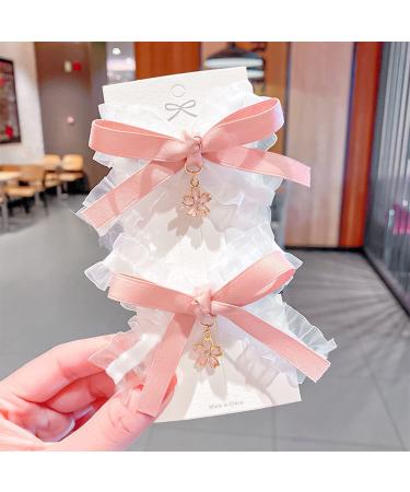 CHENYX 2 Pieces Cute Velvet Barrettes Little Girl Little Princess Hair Decoration Pink Lace Bow Barrettes Braid Ornaments for Girls