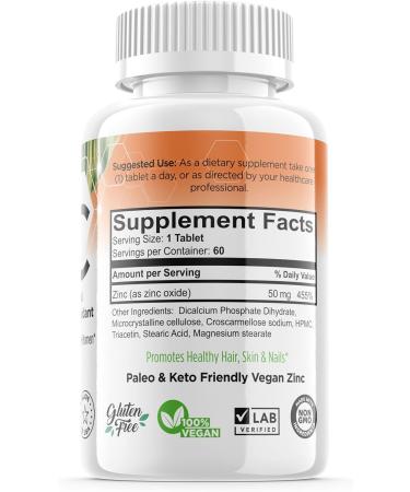 Forte Naturals Zinc 50mg Supplements for Sensitive Stomachs - 60 Vegan Tablets - Buy Online on GoSupps.com