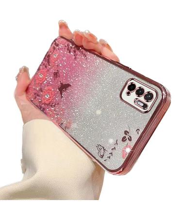 Tivenfezk nadoli glitter diamond case for xiaomi redmi note 10 5g sparkle flower butterfly cell phone cover soft gradient cover frame glossy silicone rhineau etui protective cover xiaomi redmi grade 10 5g pink