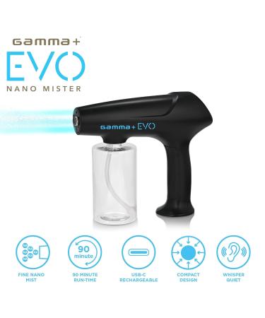 GAMMA+ Evo Nano Mister | Cordless Portable Water Sprayer | Disinfect Mist | USB-C Rechargeable | Ideal for Barber Salon & Home Use - Black - Buy Online on GoSupps.com
