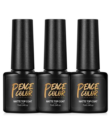 PEACECOLOR 3 x 7ml Matte Gel Top Coat LED Soak Off Gel Nail Polish Matte Finish Long Lasting No Wipe Matte Top Coat A5