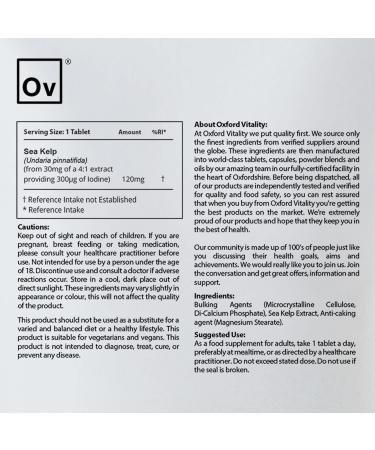 Sea Kelp Tablets 120mg - Iodine Source for Thyroid, Skin & Brain Health | Oxford Vitality - Buy Online on GoSupps.com
