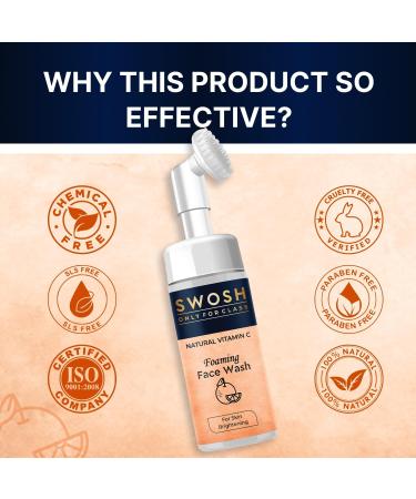 SWOSH Natural Vitamin C Foaming Face Wash for Oily & Pimple Prone Skin - Paraben Sulfate & Silicone Free with Built-in Brush | 100ml - Buy Online on GoSupps.com