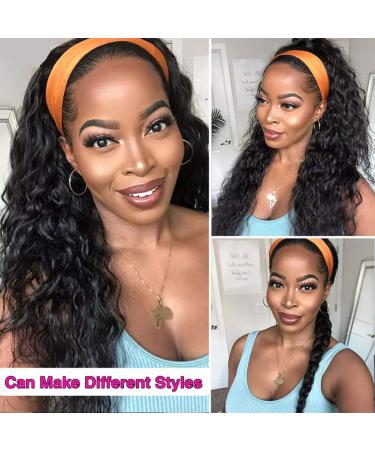 Wet and Wavy Water Wave Headband Wig 12 inch - Brazilian Virgin Human Hair - Glueless Machine Made None Lace Front Wig for Black Women - Deep Wave Natural Color - Buy Online on GoSupps.com