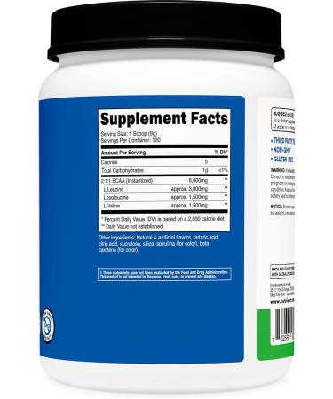 Nutricost BCAA Powder 2:1:1 - Green Apple Flavor | 120 Servings | International Shipping Available - Buy Online on GoSupps.com