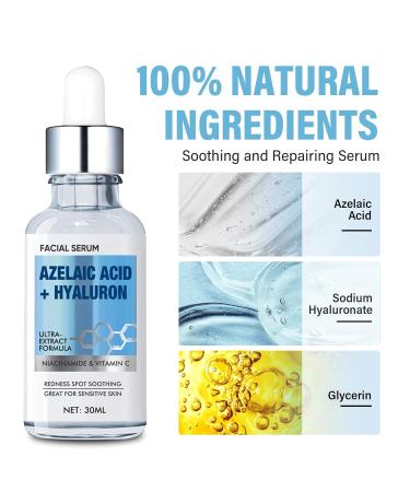 Azel ic Acid Serum Natural Azelaic Acid for Face Facial Redness Soothing Formula Helps Calm & Brighten Skin - Buy Online on GoSupps.com
