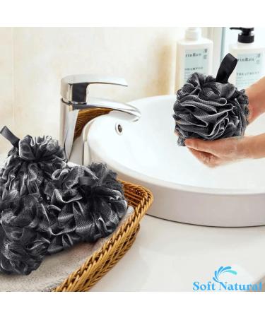 Natural Bamboo Charcoal Shower Puff 4 Pack - Exfoliating Bath Sponge Set - Buy Online on GoSupps.com