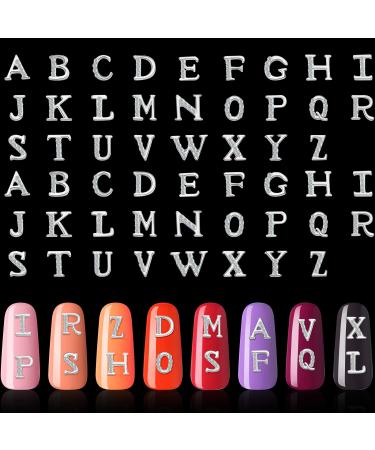104 Pieces Letter Nail Studs 3D Capital Letters and Rhinestone Crystal Nail Decals English Alphabet Nail Art Decoration for Women Girls DIY Nail Art (Silver)