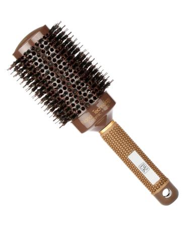 H&S Round Hair Brush Blow Dry Drying Boar Bristle 53mm Large Round Barrel Nano Technology Ceramic Ionic Hairbrush Brown