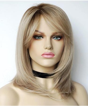 Sandy Bob Blonde Wig for White Women - Medium Length Synthetic Wig with Dark Roots - Buy Online on GoSupps.com