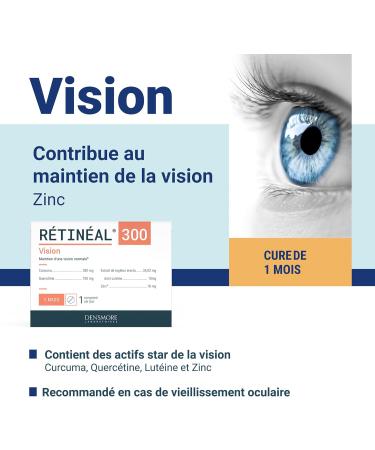 Densmore - Retineal - Vision Food Supplement - Helps maintain normal vision - Zinc Turmeric Quercetin Lutein - 30 tablets - 1 month course - Made in Europe - Buy Online on GoSupps.com